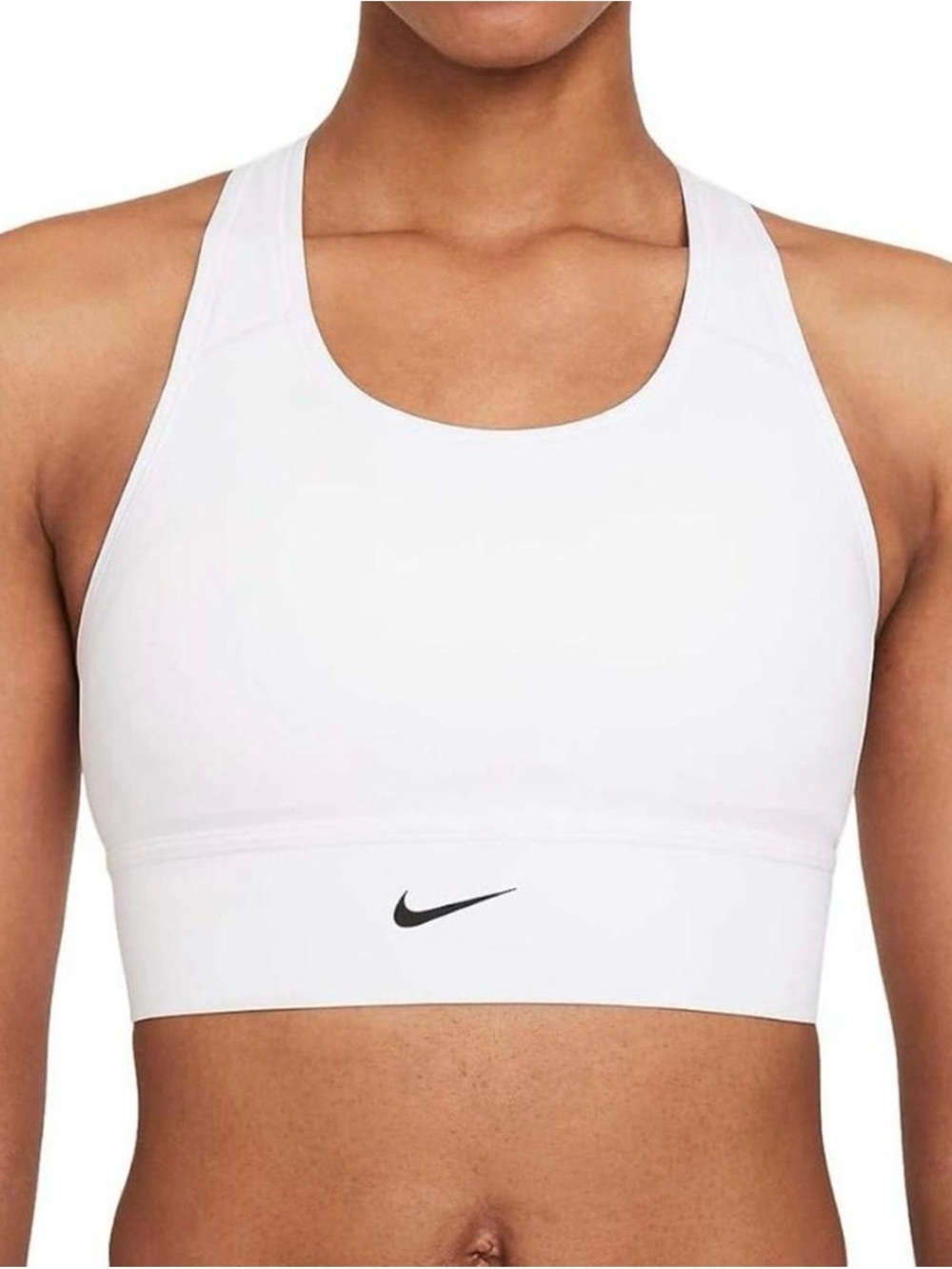 Nike White Racerback Longline Medium-Impact Sports Bra with Black Swoosh